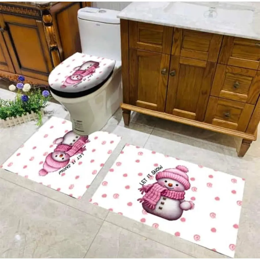 ⭐SET DE BAÑO NAVIDAD ROSADO 3PCS⭐