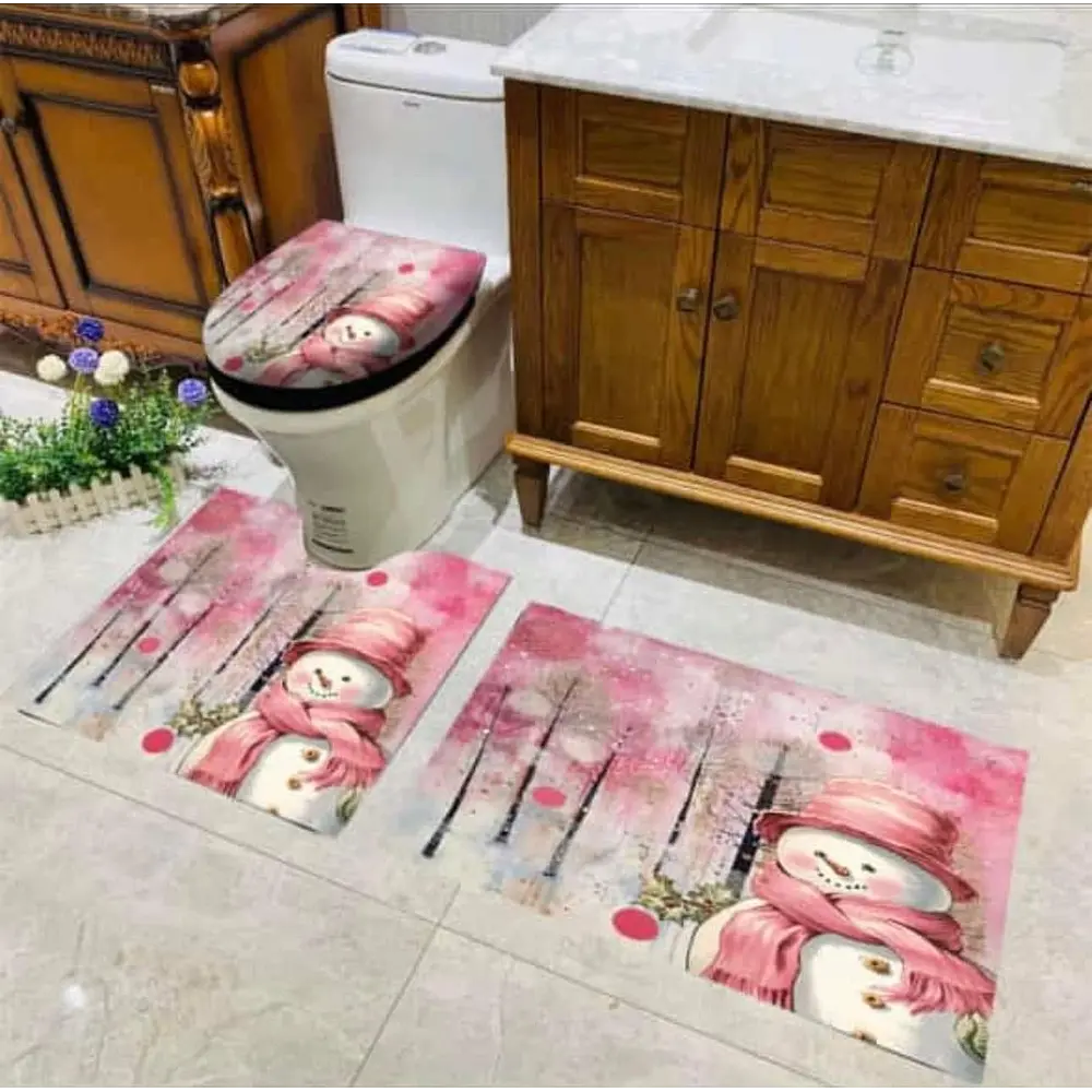 ⭐SET DE BAÑO NAVIDAD ROSADO 3PCS⭐