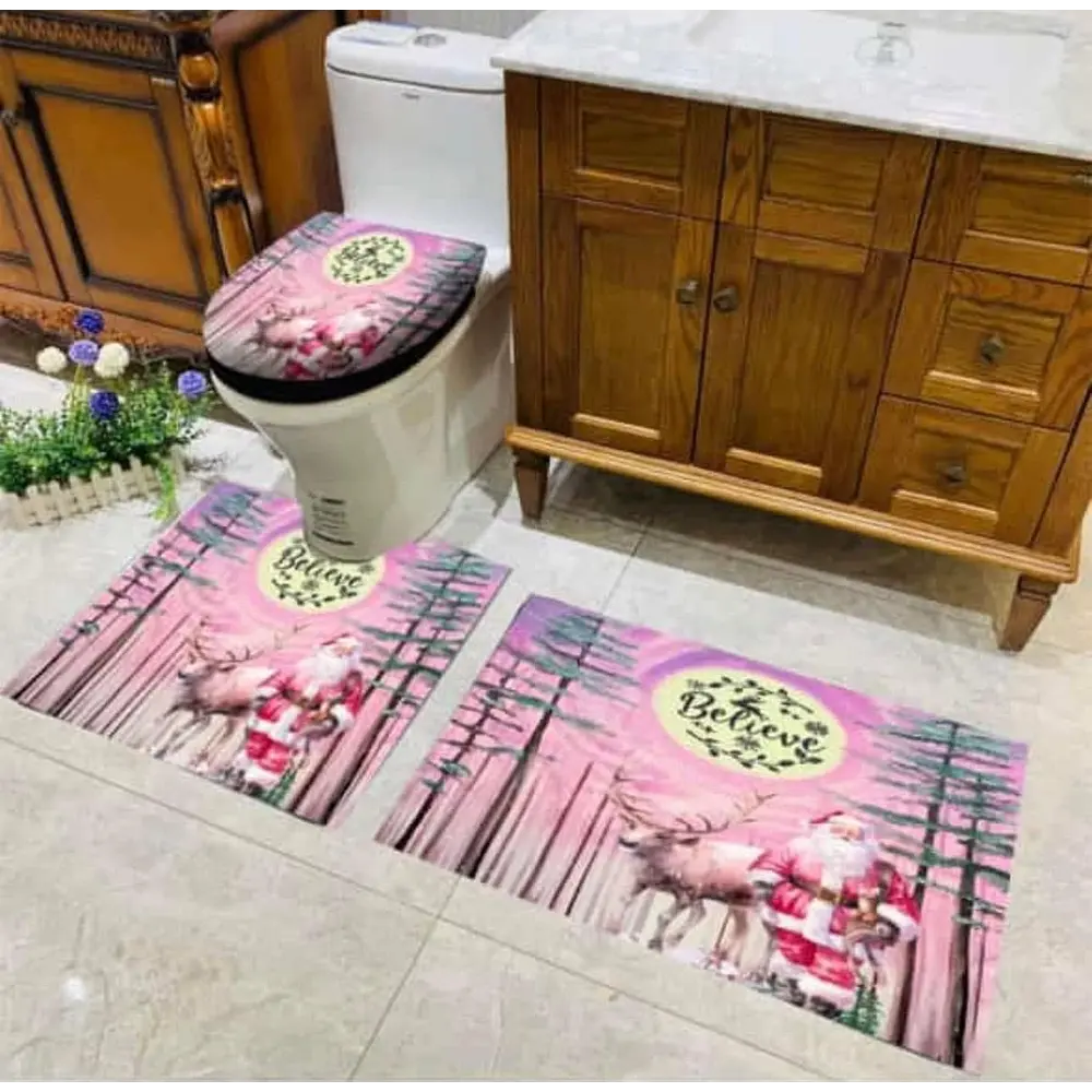 ⭐SET DE BAÑO NAVIDAD ROSADO 3PCS⭐