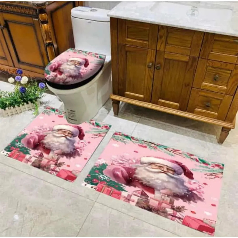 ⭐SET DE BAÑO NAVIDAD ROSADO 3PCS⭐