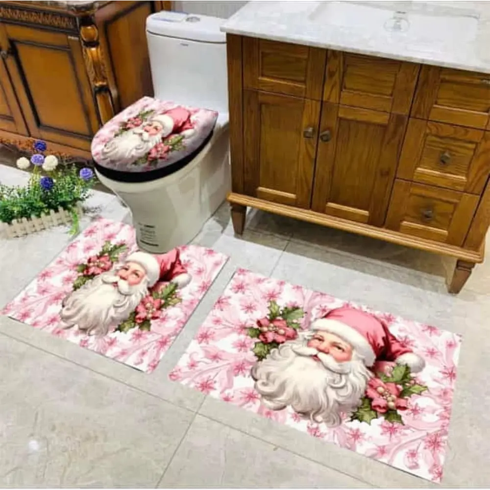 ⭐SET DE BAÑO NAVIDAD ROSADO 3PCS⭐