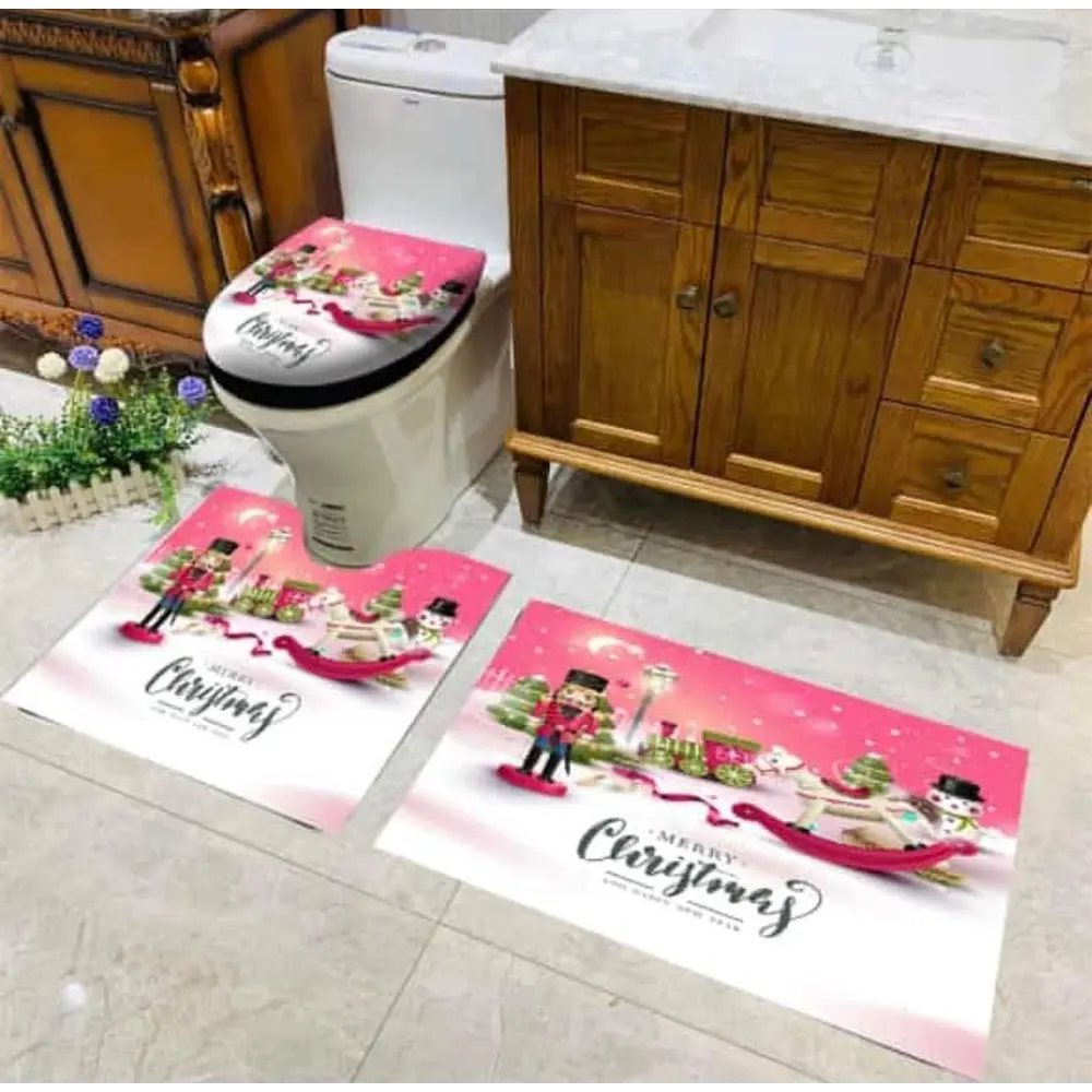 ⭐SET DE BAÑO NAVIDAD ROSADO 3PCS⭐