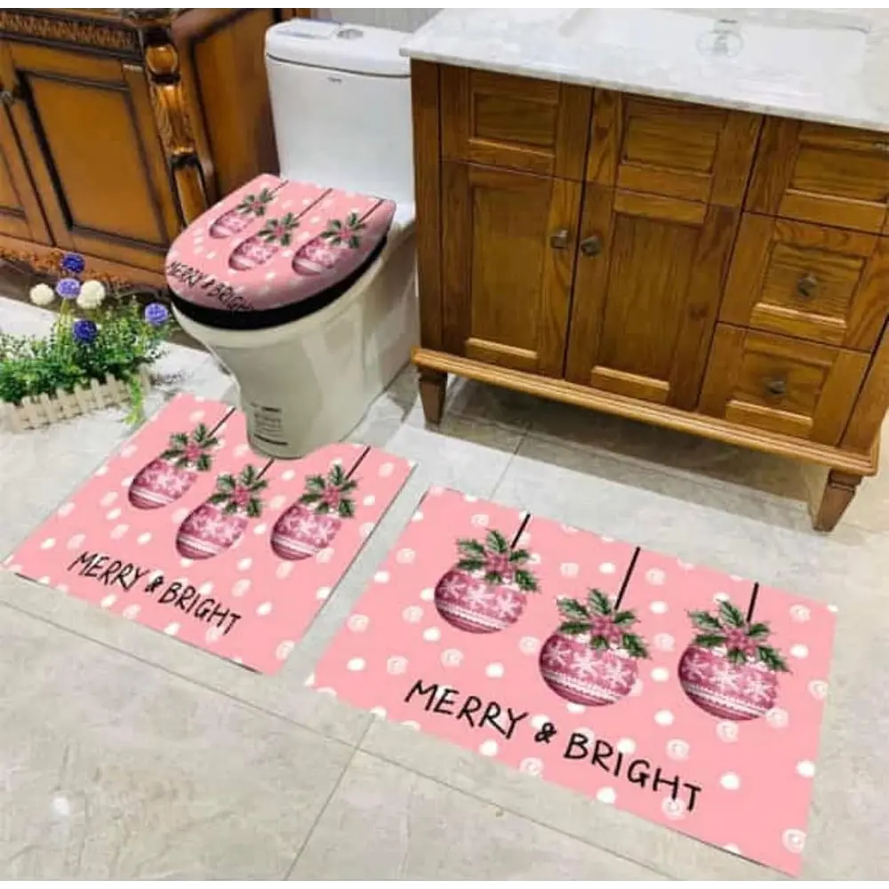 ⭐SET DE BAÑO NAVIDAD ROSADO 3PCS⭐