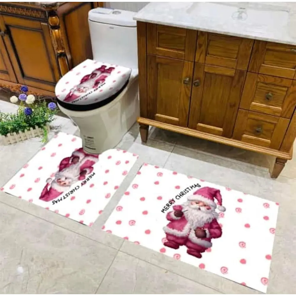 ⭐SET DE BAÑO NAVIDAD ROSADO 3PCS⭐