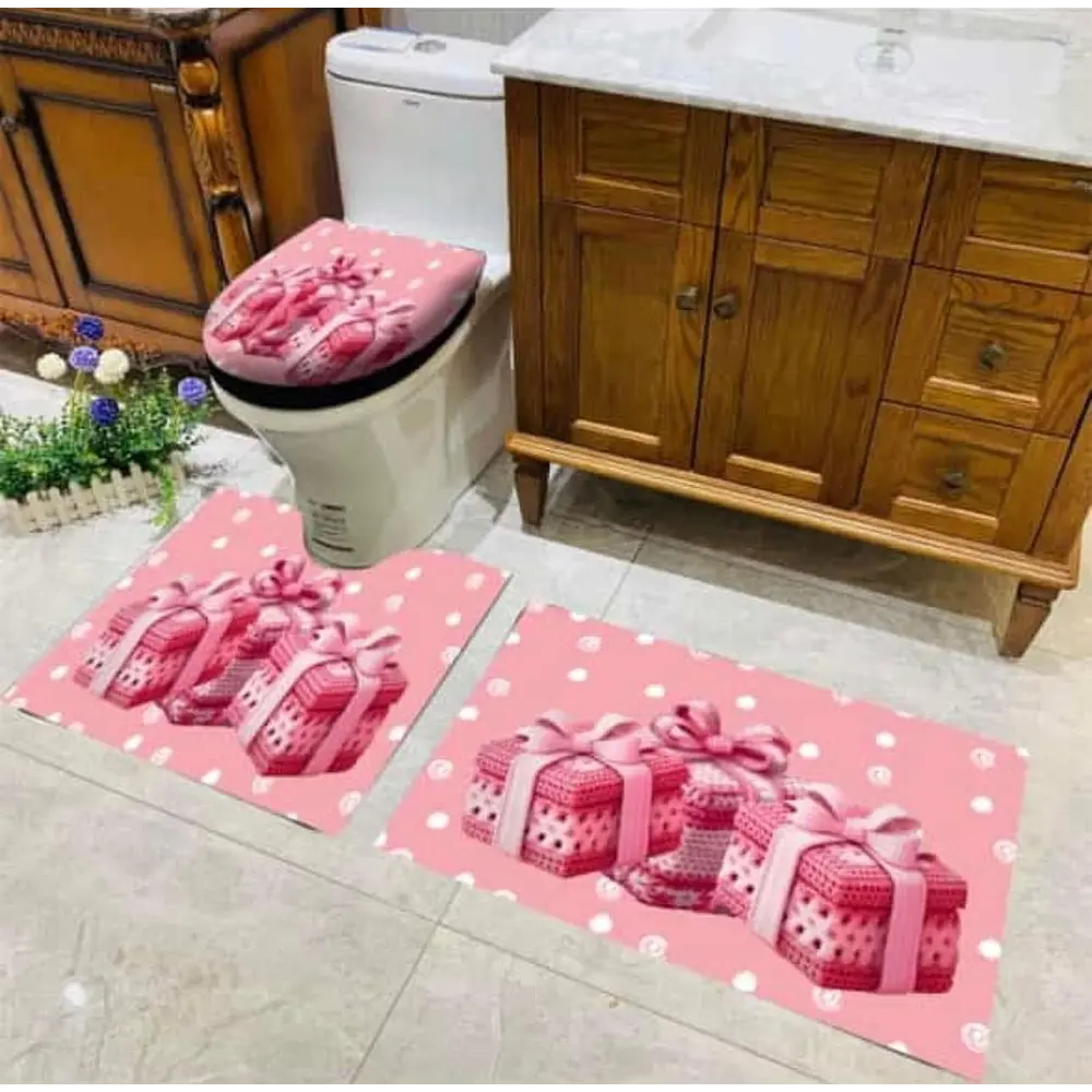 ⭐SET DE BAÑO NAVIDAD ROSADO 3PCS⭐