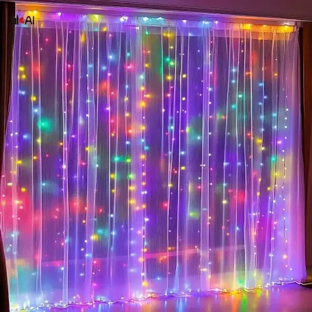 ⭐CORTINA DE LUCES 3x2METROS MULTICOLOR CON ENCHUFE⭐