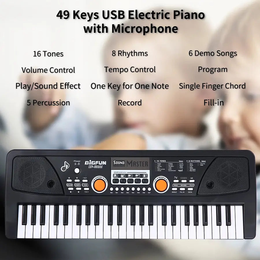 ⭐Piano Teclado Musical Eléctrico De 49 Teclas + Micrófono⭐