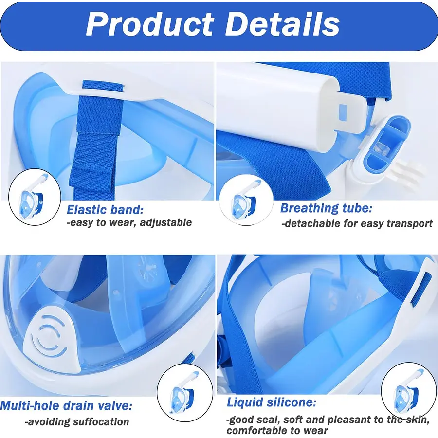 ⭐Máscara Snorkel Fullface talla S/M, Buceo Antiniebla Con Soporte Gopro⭐