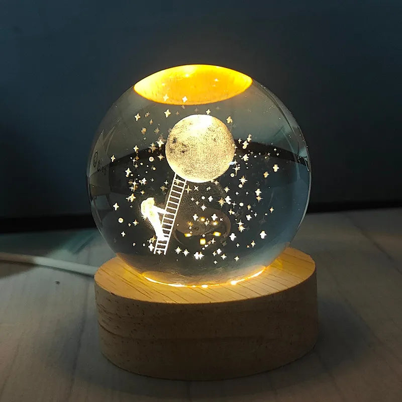 ⭐Lámpara de Noche esfera de cristal luz LED Cálida⭐