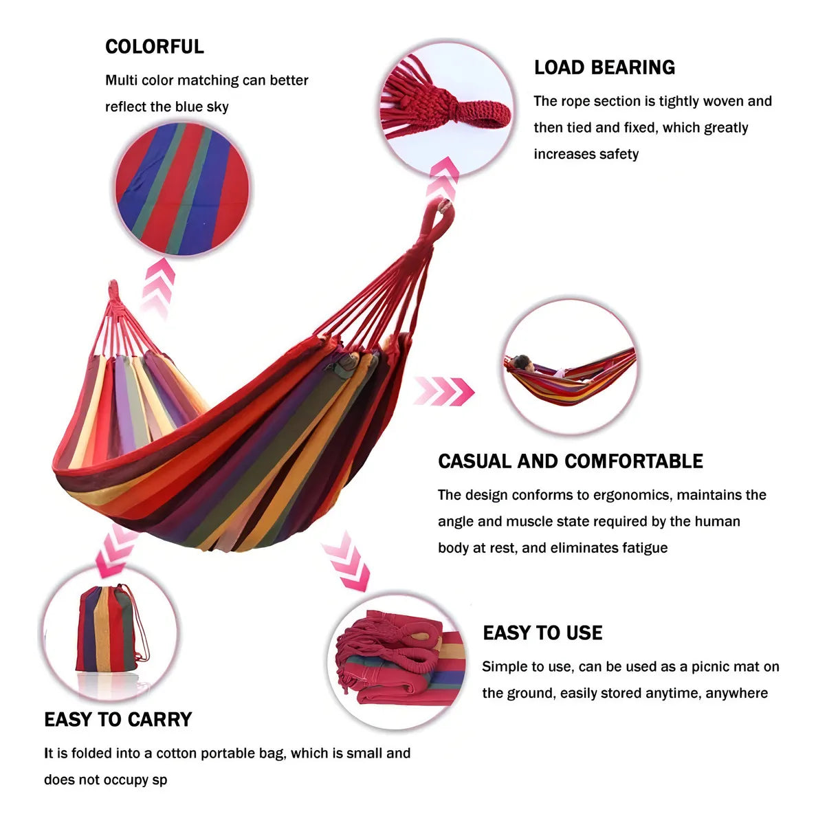 ⭐Hamaca 100% Algodón 1 Plaza Colgante, 80x190cm, Hasta 100kg, Color Rojo Muticolor⭐