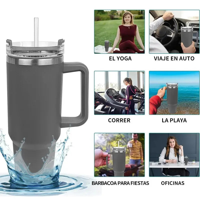 ⭐Vaso Térmico Mug taza de acero inoxidable doble boquilla con diseño y liso⭐