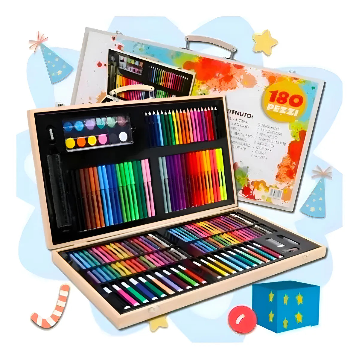 ⭐Set De Dibujo Y Pintura de Madera, Lápices Y Accesorios 180 Piezas⭐