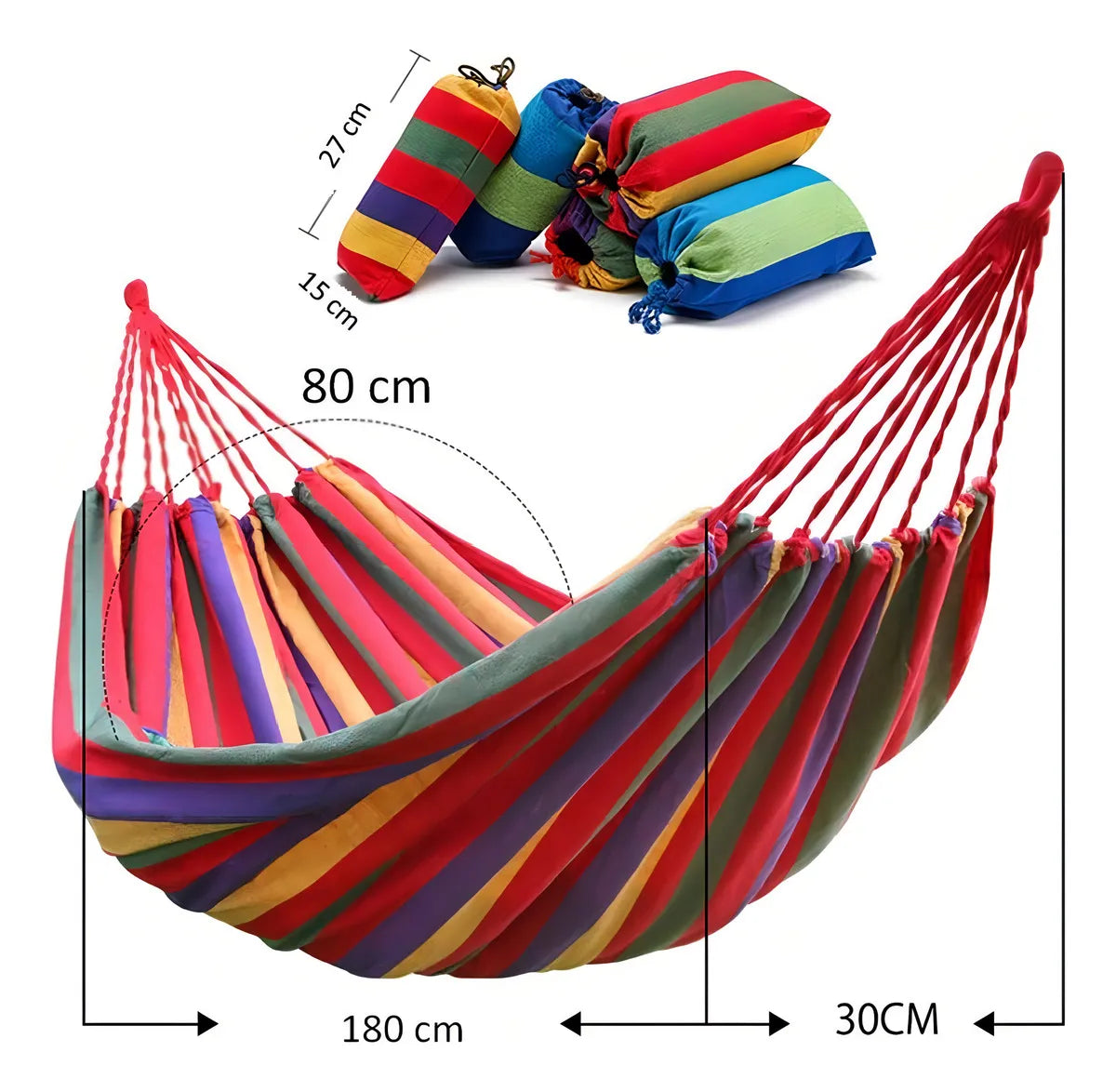 ⭐Hamaca 100% Algodón 1 Plaza Colgante, 80x190cm, Hasta 100kg, Color Rojo Muticolor⭐