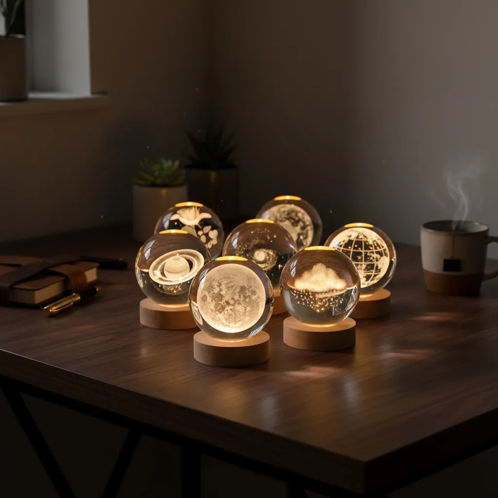 ⭐Lámpara de Noche esfera de cristal luz LED Cálida⭐