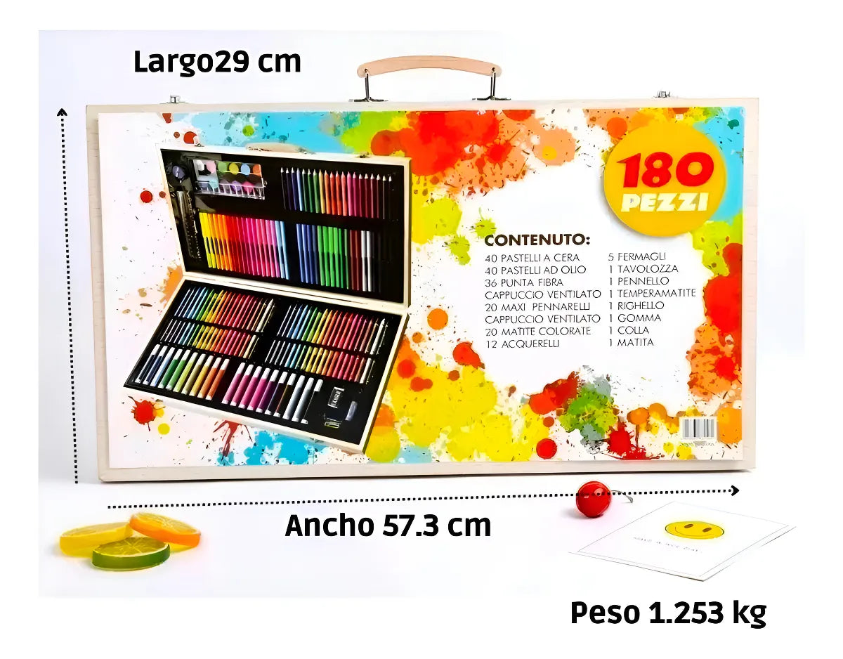 ⭐Set De Dibujo Y Pintura de Madera, Lápices Y Accesorios 180 Piezas⭐
