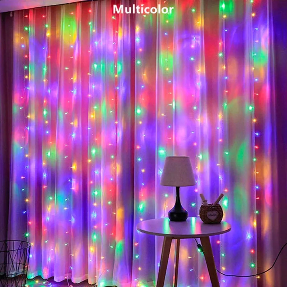 ⭐CORTINA DE LUCES 3x2METROS MULTICOLOR CON ENCHUFE⭐
