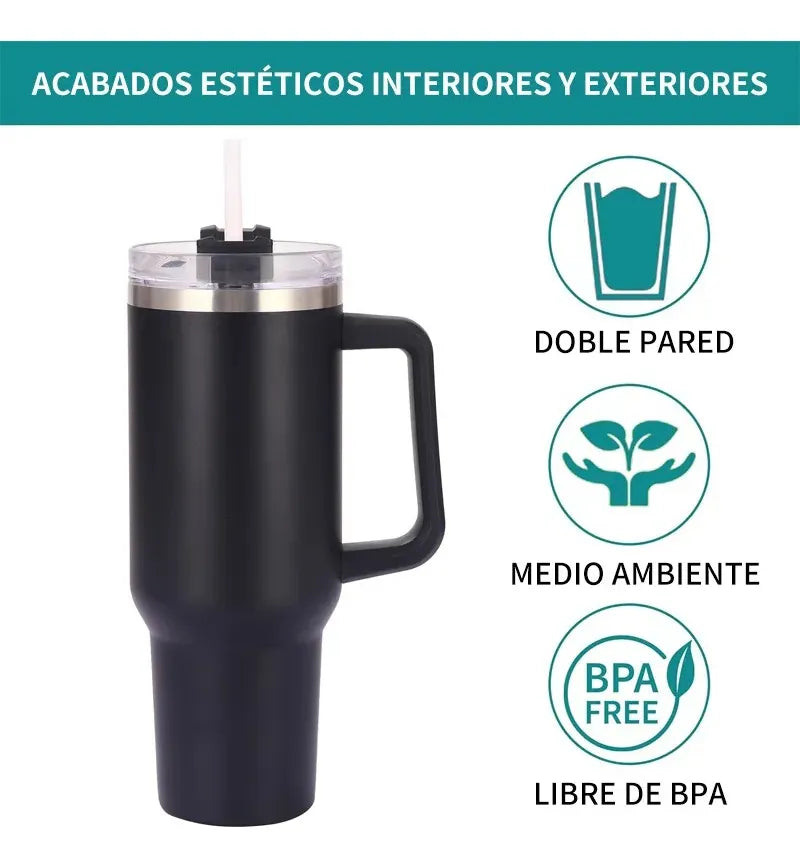 ⭐Vaso Térmico Mug taza de acero inoxidable doble boquilla con diseño y liso⭐