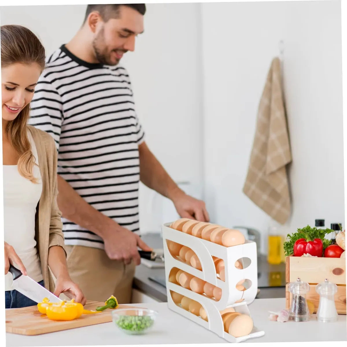 ⭐Huevera - Dispensador Organizador De 4 Niveles Blanco⭐