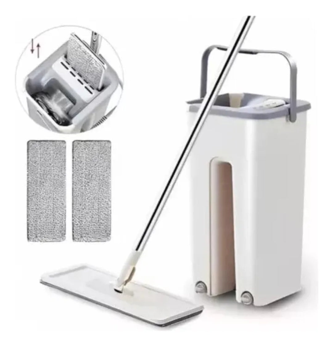 ⭐️Set trapeador 2 almohadillas, mopa plana de microfibra con cubo estrujador⭐️