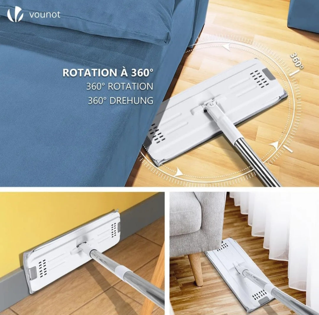 ⭐️Set trapeador 2 almohadillas, mopa plana de microfibra con cubo estrujador⭐️