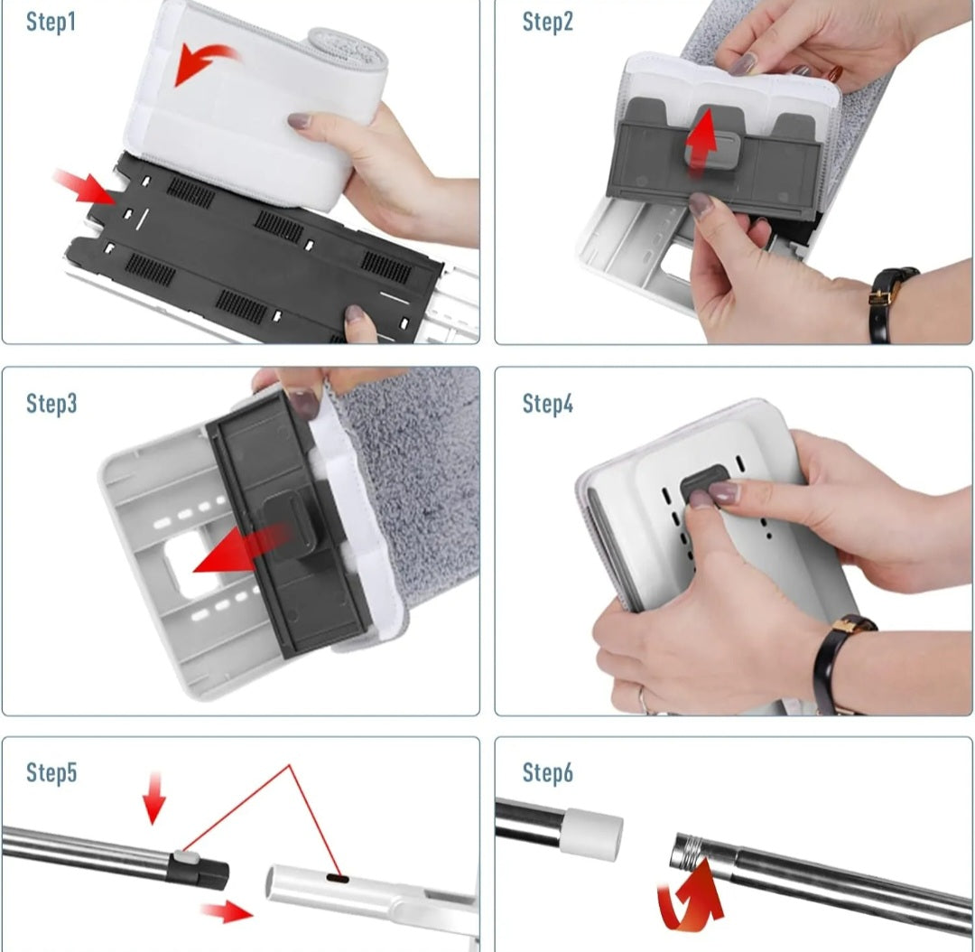 ⭐️Set trapeador 2 almohadillas, mopa plana de microfibra con cubo estrujador⭐️