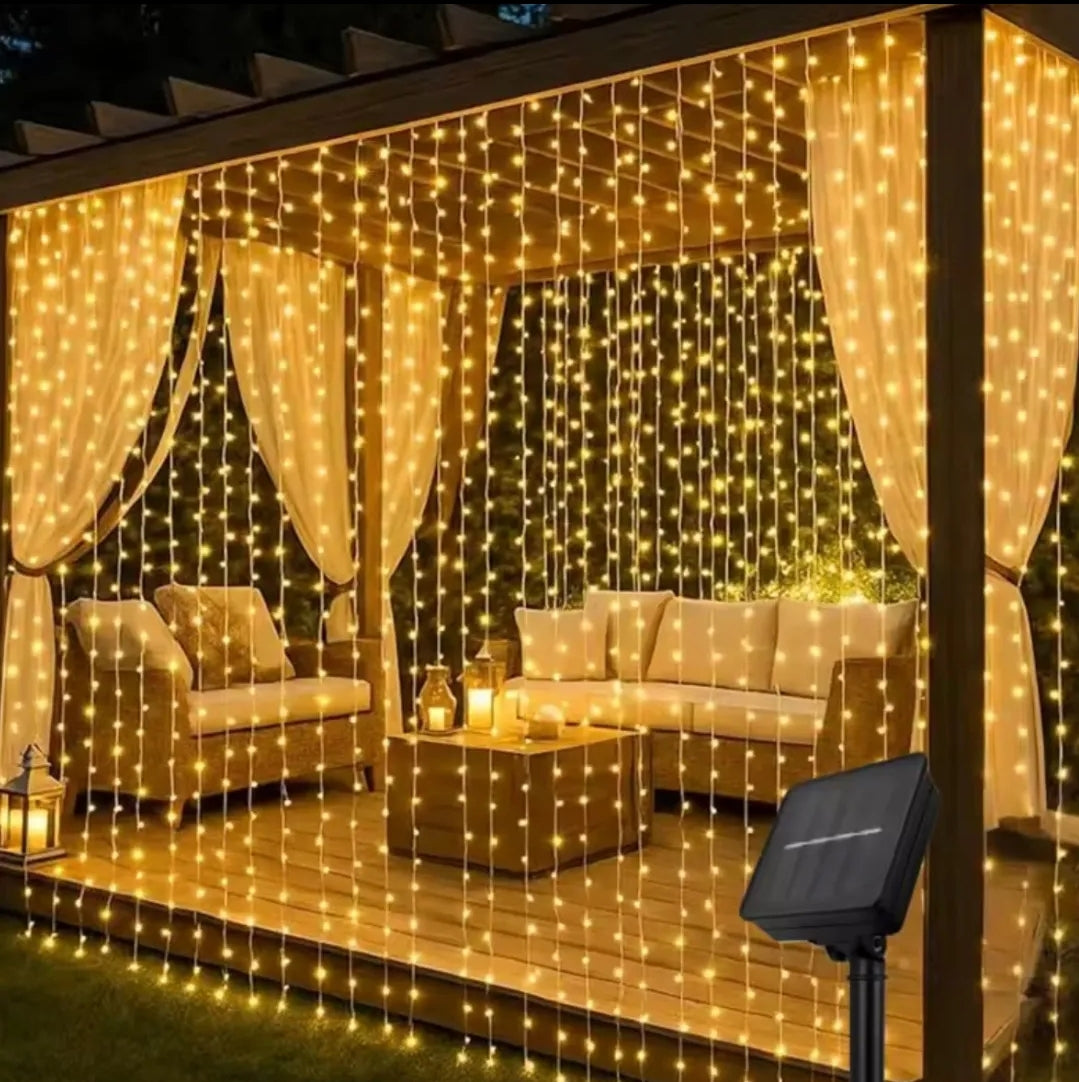 ⭐️Cortina de luces LED Solares de 3x2 metros cálida⭐️