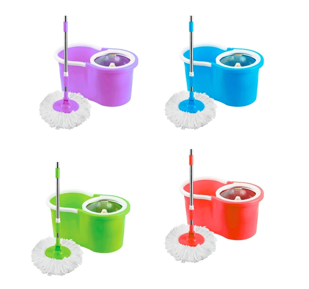 ⭐️Mopa trapeador con tambor estrujador giratorio metálico + 2 paños de repuesto⭐️