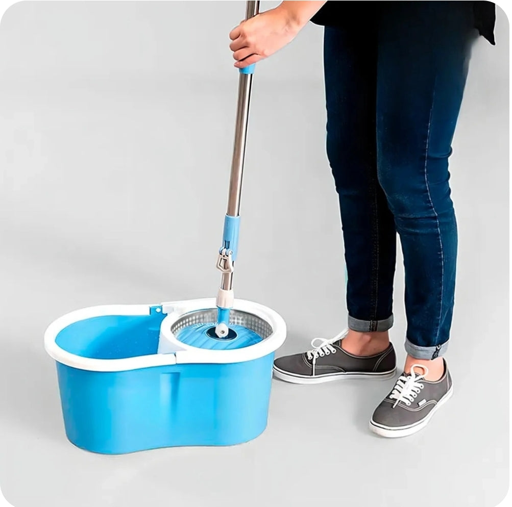 ⭐️Mopa trapeador con tambor estrujador giratorio metálico + 2 paños de repuesto⭐️