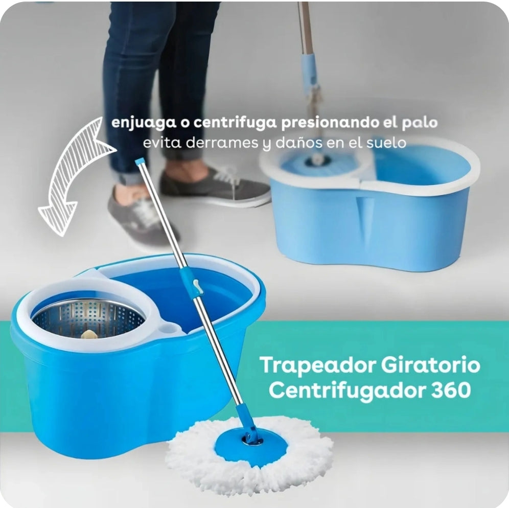 ⭐️Mopa trapeador con tambor estrujador giratorio metálico + 2 paños de repuesto⭐️