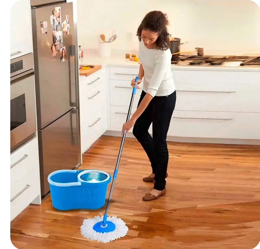 ⭐️Mopa trapeador con tambor estrujador giratorio metálico + 2 paños de repuesto⭐️
