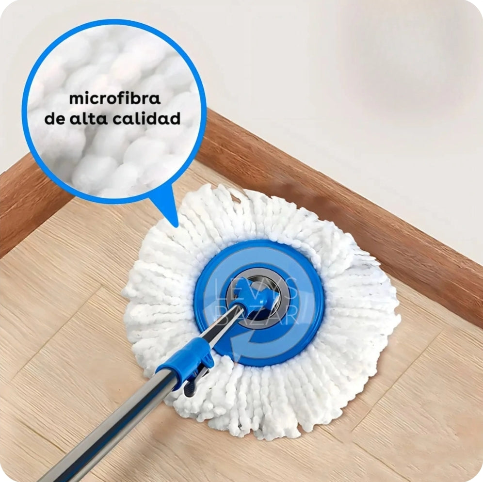 ⭐️Mopa trapeador con tambor estrujador giratorio metálico + 2 paños de repuesto⭐️